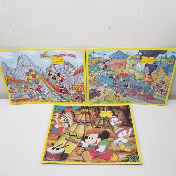 Disney Other - 3 Disney Jaymar Interlocking Picture Puzzles 30 pc Each Mickey Donald Train Roll